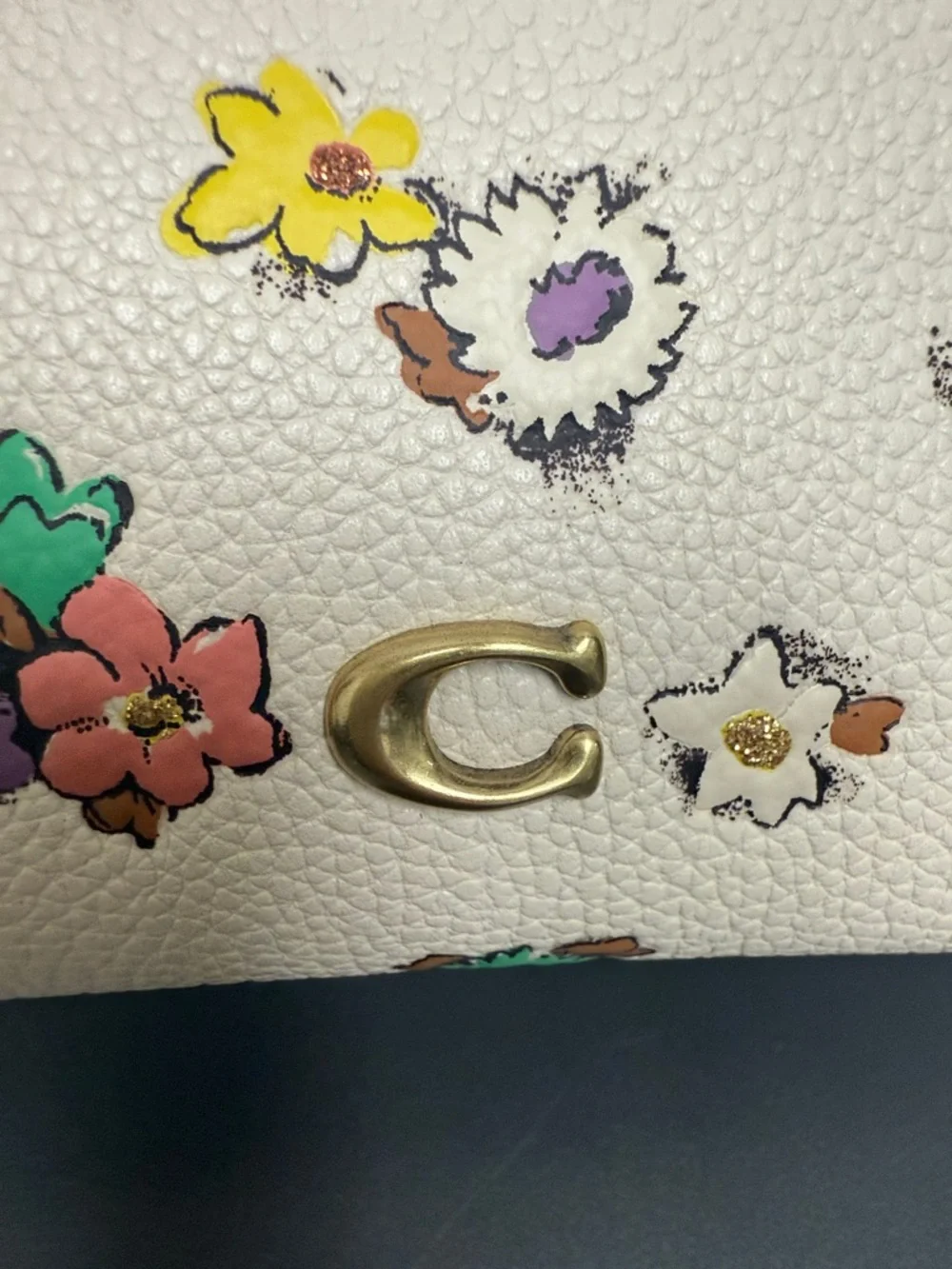 Coach White Floral Zip Cosmetic Pouch with Multicolor Blooms